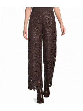 Antonio Melani Adhara Novelty Faux Leather Lace Wide Leg Pants Size 4 Brown